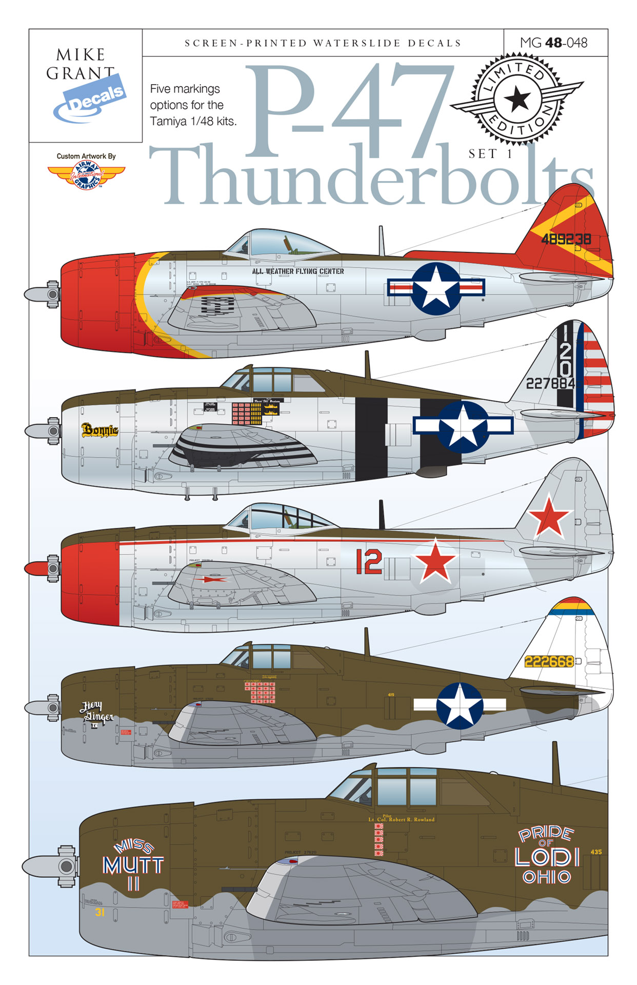 Instruction sheet for Mike Grant Decals 1/48 P-47 Thunderbolts